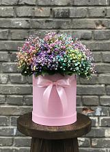 Цветочная композиция из Гипсофила и Розы в шляпной коробке в Беляевка