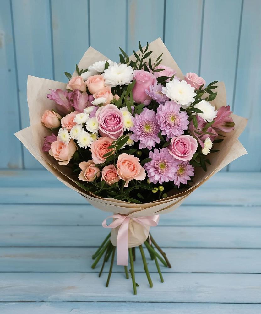 Букет цветов из: Хризантемы, Розы и Альстромерии в Беляевка