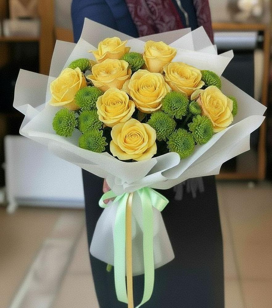 Букет цветов из: Хризантемы и Розы в Беляевка