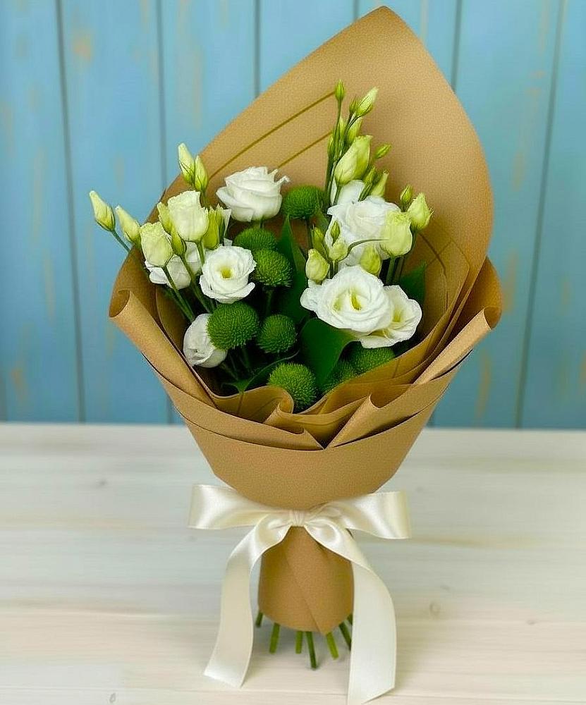 Букет цветов из: Хризантемы и Лизиантусы в Беляевка