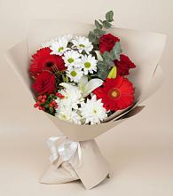 Букет цветов из:  Розы, Хризантемы, Герберы и Лилии в Беляевка