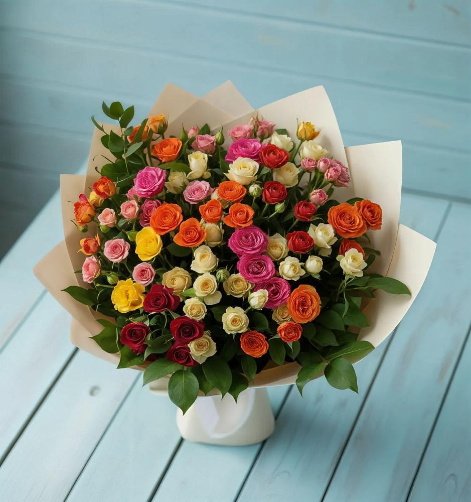 Букет Микс из разноцветных кустовых роз в Беляевка