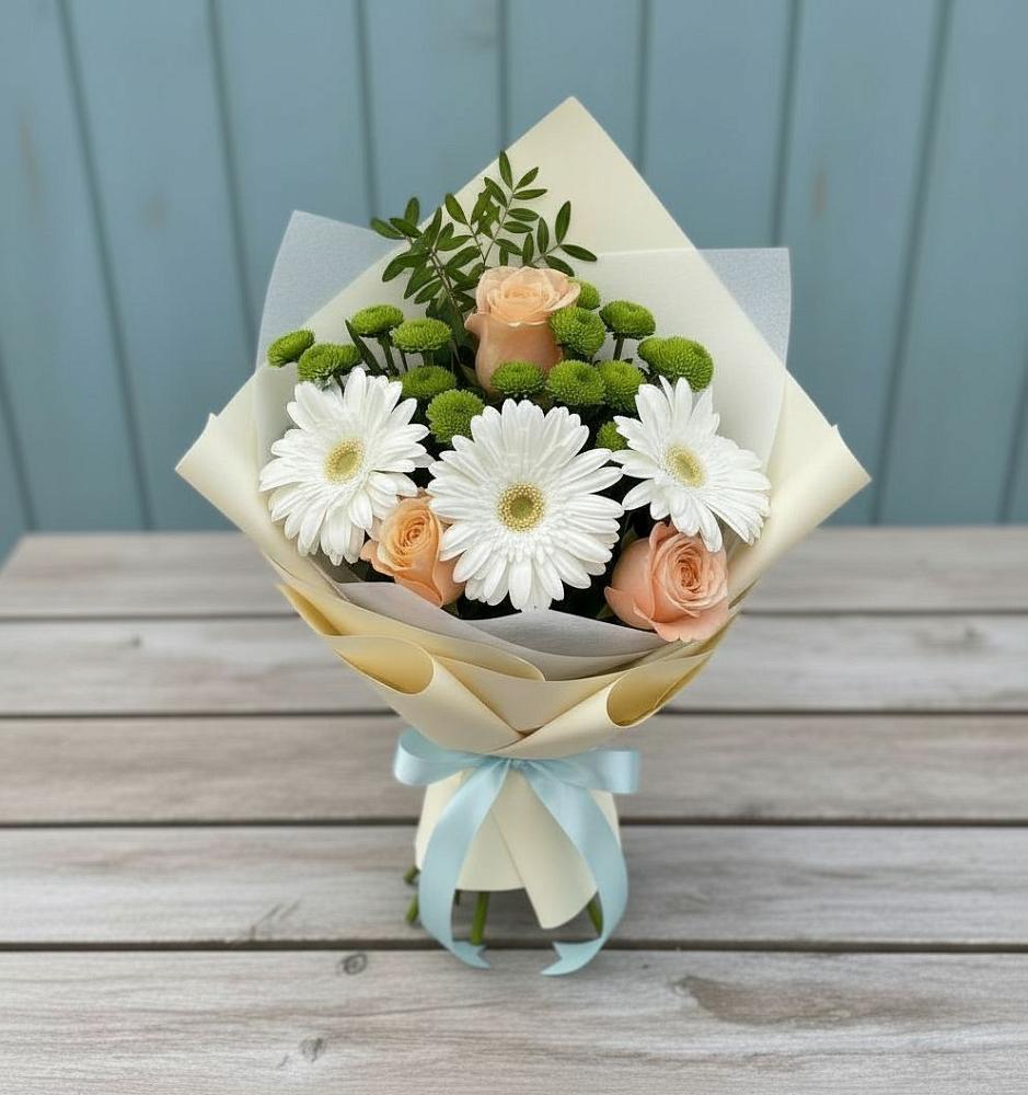 Букет цветов из: Герберы, Розы и Хризантемы в Беляевка