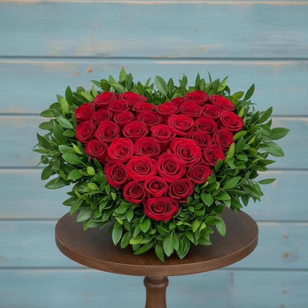 Цветочная композиция из Розы в виде сердца в Беляевка