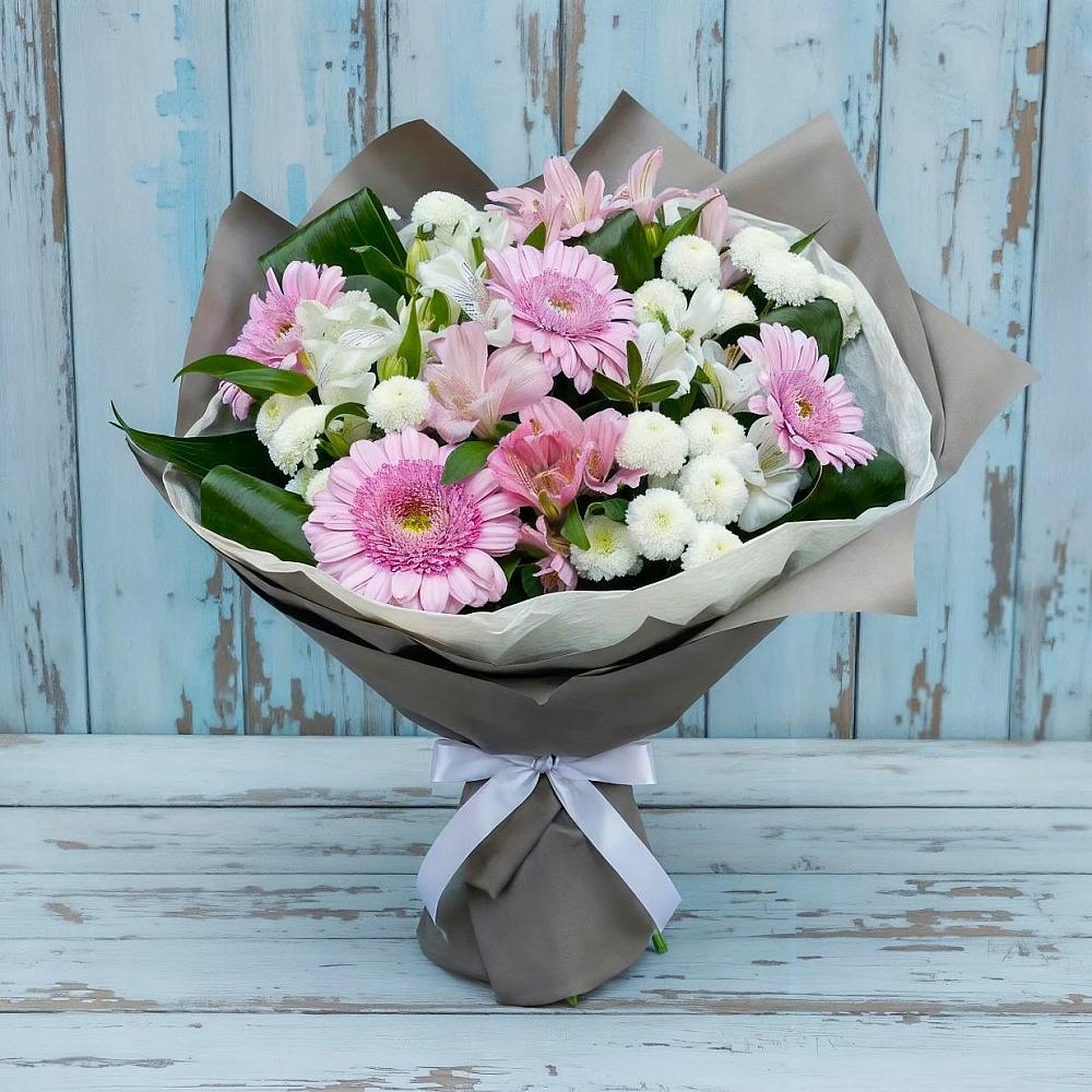 Букет цветов из: Герберы, Альстромерии и Хризантемы в Беляевка